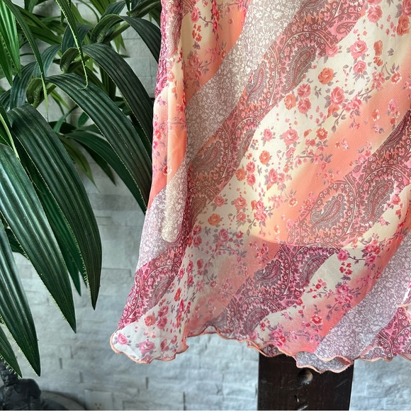 LA BELLE Vintage Y2K Peach Pink Floral Paisley MIDI Slip Skirt Size Small - Picture 3 of 7